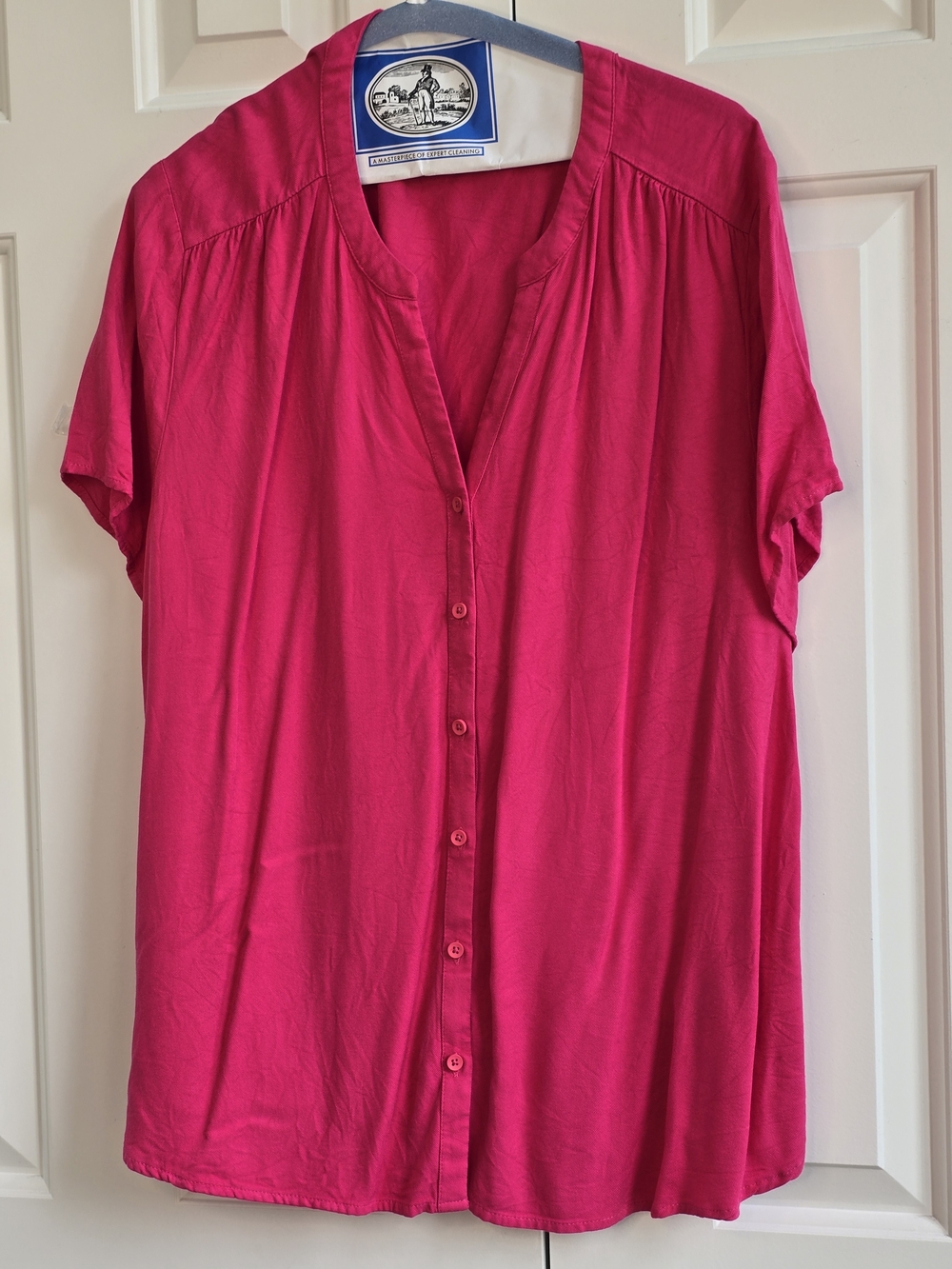 Amazon Essentials Women's Bright Pink Button-Front Blouse